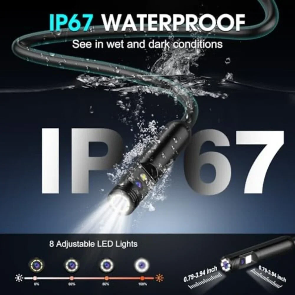 Dual Lens Endoscope Camera with Light, 1920P HD Industrial Borescope with 4.3